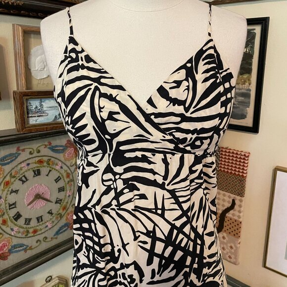 Patrons of Peace Black & White Botanical Print Rayon Strappy Midi Dress Size L - Picture 2 of 6